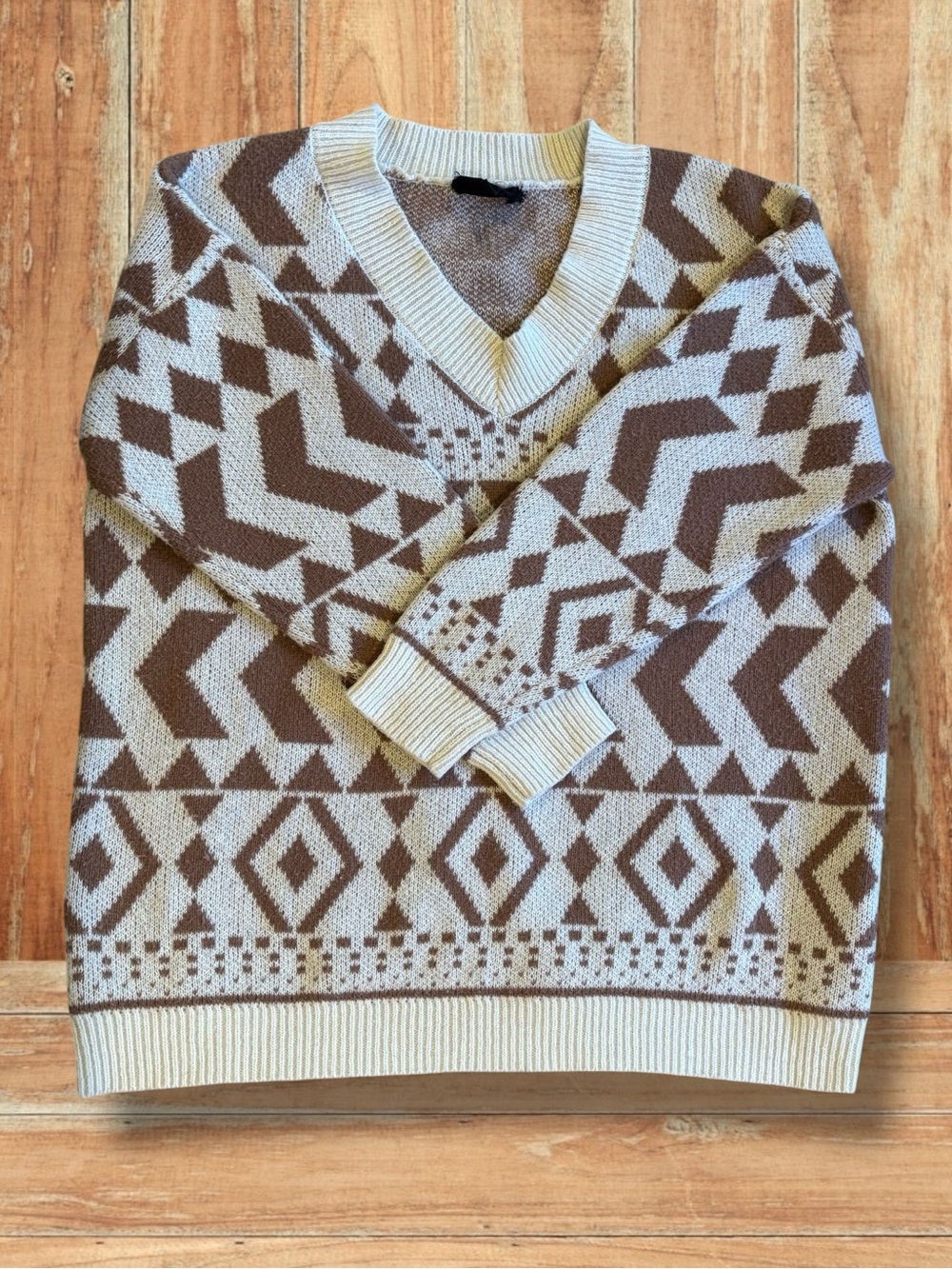 Heimish Southwestern Tribal Print Knit Sweater Cocoa Cream Size L